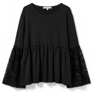 Painted Heart Black Bell Sleeve Lace Top Women’s Size L